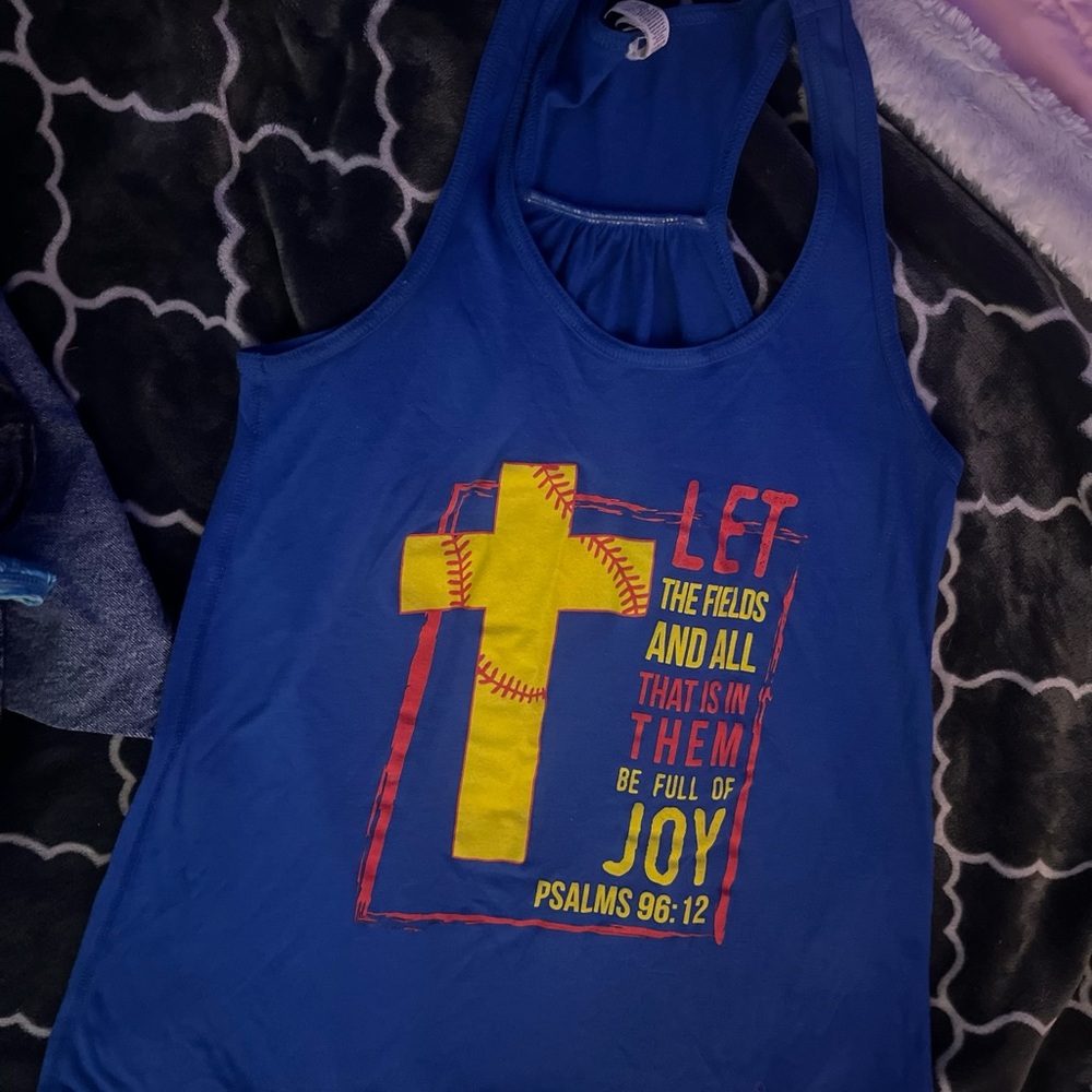 Blue Kids Tank Top with Yellow Cross Design